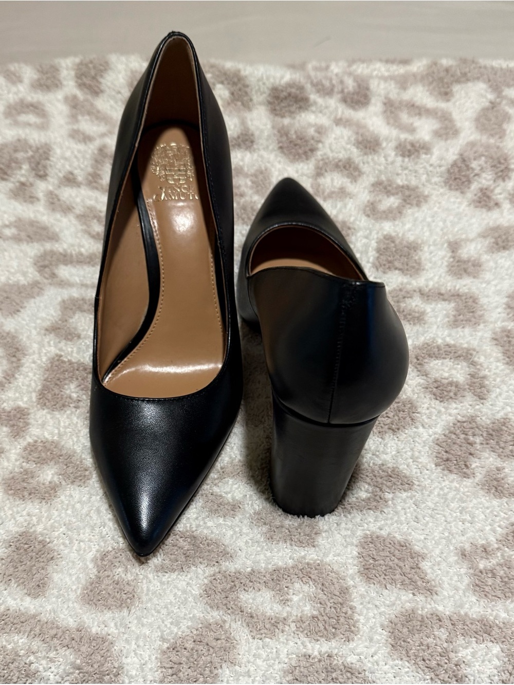 Vince Camuto Albeen Black Pointed Toe Block Heel Pumps